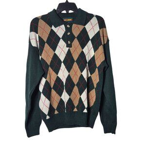 Vintage Ivy Crew Mens Green Argyle Polo Sweater Size Medium Academia Preppy Golf